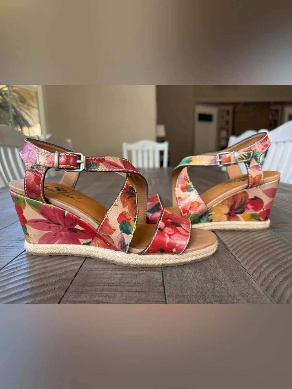 Patricia Nash Rafa Floral Leather Espadrille Wedge Sandals Women’s Size 7